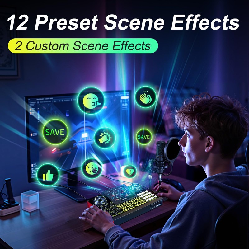 Audio Mixer, Sound Board for Pc/Phone Live Streaming Singing Gaming,