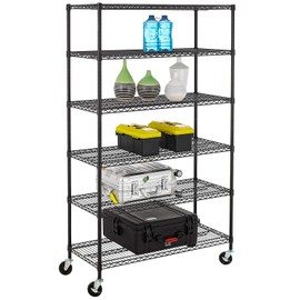 BestMassage Wire Shelving Unit Heavy Duty Garage Storage Shelves Large Metal Shelf Organizer 6-Tier Height Adjustable Commercial Grade Utility Steel Storage Rack with Wheels,18 x 48 x 76 (Black)