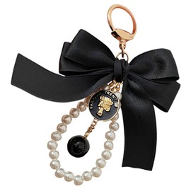 LIFKOME Pearl Keychain with Ribbon Cute Car Keychain with Bow Elegant Pendant for Purse Pendant Ornament for Purse Handbag Decoration, black, Sports