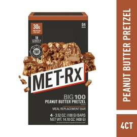 MET-Rx Big 100 Protein Bars, Peanut Butter Pretzel Bars, 4 Ct