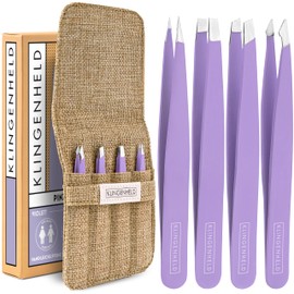 KLINGENHELD® Precise Tweezers Set with Hand-Cut Tips - Perfect for All Applications - Includes Cotton Case 100% Plastic-Free & Sustainable - Tweezers Eyebrow Plucking, 21 Colours