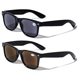 V.W.E. 2 Pairs Classic Outdoor Reading Sunglasses - Comfortable Stylish Simple Readers - Not Bifocal (1 Black 1 Brown, 1.75)