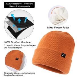 TOP-EX Windstopper Waterproof Winter Hat for Men & Women, Fleece Lined Knitted Beanie Windproof Rain Cover, Orange_Waterproof