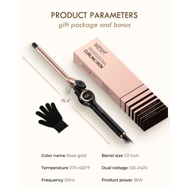 Weeyum Small Curling Iron 1/2 Inch Barrel Tiny Curling Wand