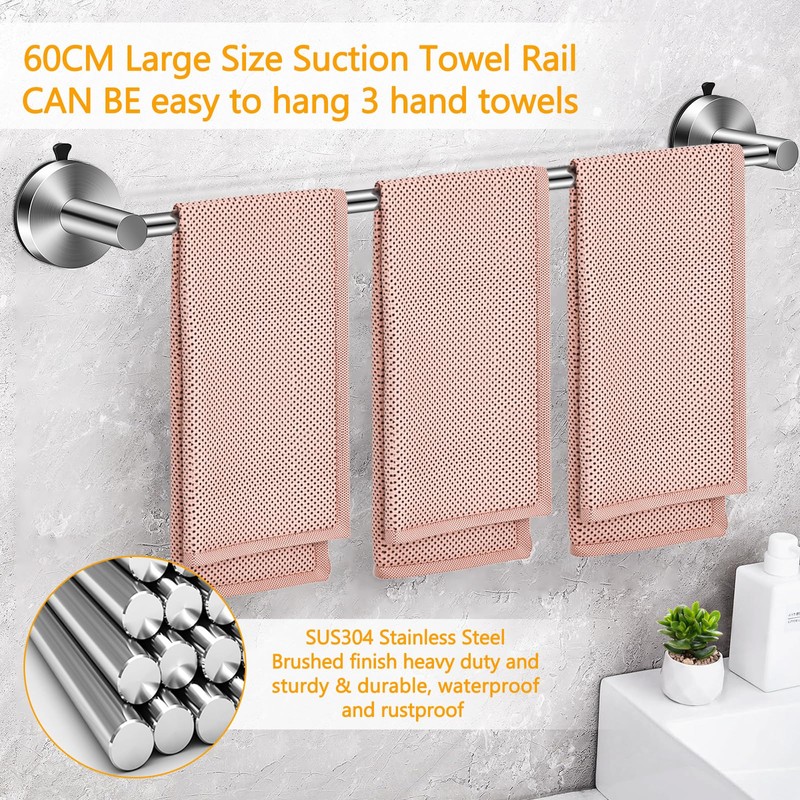 ANMEISH Suction Cup Towel Rail 60CM for Bathroom,SUS304 Stainless Steel