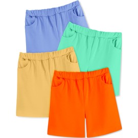 Fulako - Pantalones cortos deportivos para niños pequeños, paquete de 4 pantalones cortos deportivos para bebés y niños, cintura elástica activa, pantalones cortos de punto de secado rápido, Juego G