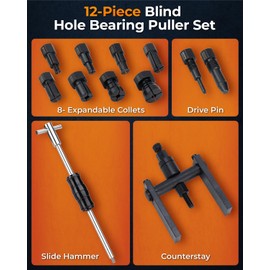12pcs Motorcycle Blind Hole Collet Bearing Puller Set, Internal Bearing Extractor Puller Kit Slide Hammer Bearing Puller with Expandable Collets 8-32mm Inner Bearing Remover Tool (12-Piece)