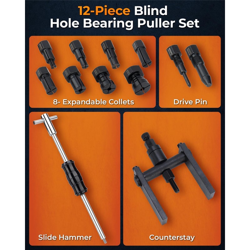 12pcs Motorcycle Blind Hole Collet Bearing Puller Set, Internal Bearing