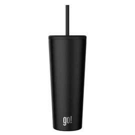 go! 24oz Stainless Steel Straw Tumbler with Triple Insulation & Copper Lining – Keeps Drinks Cold for 18 Hours & Hot for 6 – Spill-Resistant Threaded Lid with Reusable Straw and Sweat-Free (Black)