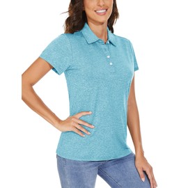 TACVASEN Polo Shirts for Women Short Sleeve Summer Tops Breathable Golf Shirts Collared for Hiking Fishing Water Blue L