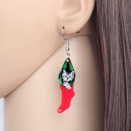 WEVENI Cute Acrylic Christmas Cat Earrings Dangle Drop Charm Pet Jewelry For Women Gift (Cat B)