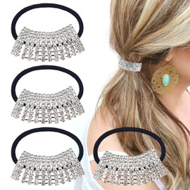 4 PACK Sparkly Rhinestone Hair Ties Crystal Ponytail Holder Headband Bling Hair Bands Hair Clip Barrettes Glitter Elastics Scrunchies Fancy Hair Ties Hair Accessories for Women Girls