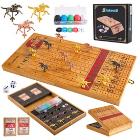 Juego de mesa grande de carreras de caballos de 23 pulgadas, juego de mesa plegable de carreras de caballos con 11 caballos de metal, 2 dados, 2 cubiertas de cartas y 100 chips (bambú)