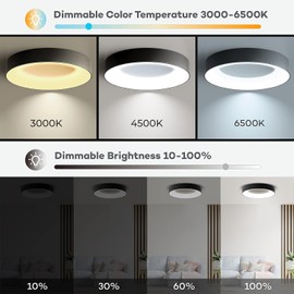 30cm 24W LED Plafón Lámpara de techo, 3000K/4000K/6500K Lámpara de Techo Moderna, Redonda Plafon para Cocina, Baño Porche, Armario, Pasillo, Salón