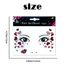 Heart face gems glitter face temporary tattoos sparkle freckles face tattoos rhinestones face stickers Christmas party accessories pink face stickers red heart face gems Valentine face tattoos 1Pcs