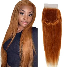 Tuheerst Lace Closure Brazilian Human Hair Lace Closure 4x4 Straight Lace Closure Brown #30 with Baby Hair Lace Frontal Closure Top Swiss Lace for Woman 16 Inches