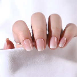 MOTIBACK Nude Pink Press On Nails Short Almond Shaped Acrylic Fake Nails with Ombre Design, Reusable & Natural Look (24 Sizes)