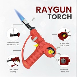 Raygun Torch Lighter Adjustable Flame and Safety Lock, stainless steel steel tip and portable - Color: Black