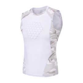 Youth Baseball Chest Protector Softball Padded Compression Shirt Support Softball、Football、 Lacrosse Heart Sternum Guard （White Camo）（White Camo,M）