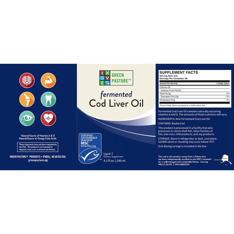 Green Pasture Fermented Cod Liver Oil | 180ml (Unflavoured)