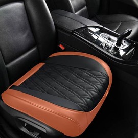 TIEHESYT Luxury Faux Leather Car Seat Cover Front Bottom Protector, Seat Cushion Without Backrest, Anti-Slip and Wrap Around The Bottom, Fit Most Cars & Vehicles, 1 Piece, Brown&Black