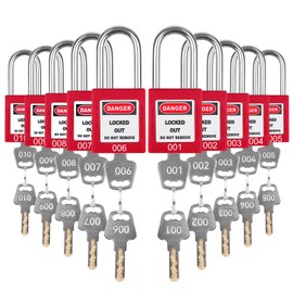 BULANGDI Red Lockout Locks Set - 10pcs, 2 Keys Per Lock, OSHA Compliant, Safety Padlocks for Electrical LOTO Kits