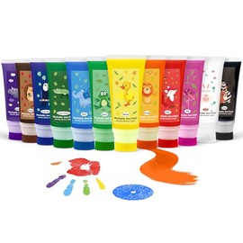 Washable Finger Paint with a Sponge Head, 12 Colors (1.69fl oz/Tube) Non-Toxic, Toddler Painting Set for Kids Boys Girls Gifts, Hand-Painted DIY, Ages 1-3 4 5 6+