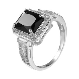Shiny Gemstone Ring Cubic Zirconia Ring Exquisite Cubic Cut Cocktail Ring Eternal Diamond Engagement Wedding Ring (for Men and Women) (Black, 8)