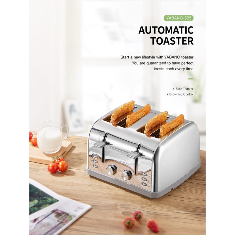 Toaster 4 Slice, Extra Wide Slots, Stainless Steel with High