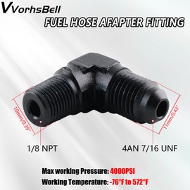 VVORHSBELL 4AN Male Flare to 1/8" NPT Male 90 Degree Fitting Adapter Aluminum Black