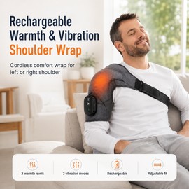 Rechargeable Shoulder Wrap with Adjustable Warmth and Vibration – Cordless Comfort Wrap for Left or Right Shoulder