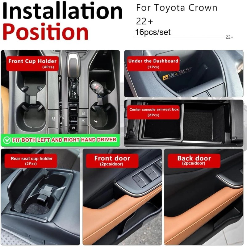 Auovo Cup Holder Inserts Liners for Toyota Crown Accessories 2023