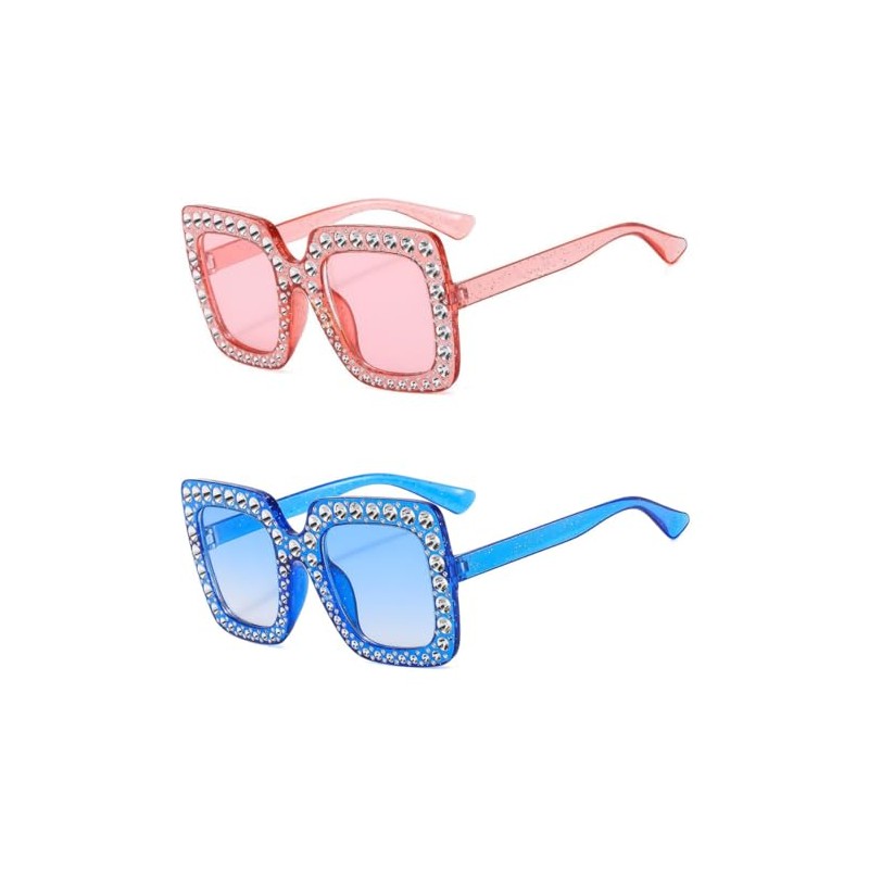 IKANOO Oversized Crystal Sunglasses for Women Square Thick Frame Bling