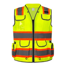 HYCOPROT High Visibility Reflective Safety Vest with 16 Pockets ANSI/ISEA Class 2 Lightweight for Traffic Construction
