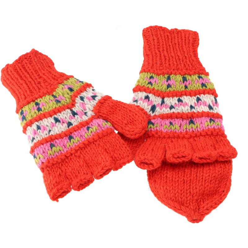 GURU SHOP Nepal Hand Knitted Gloves, Fold-Up Gloves, Wool Gloves,