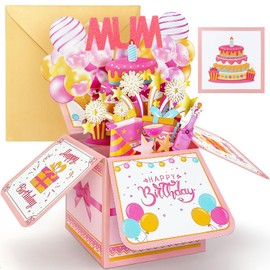 YianHien Mum Birthday Card, Sweet Birthday Cards for Mum, 3D Pop Up Birthday Greetng Card for Mom Mother Mummy, Happy Birthday Card, Mother's Birthday Gifts Box Cards from Daughter and Son