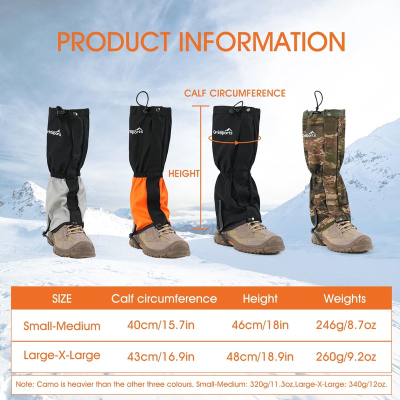 Waterproof Leg Gaiters for Men and Women Adjustable Snow Boot