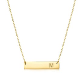 Initial Bar Necklace 18K Gold Plated Stainless steel Initial Necklace Simple Delicate Balance Bar Letter A Pendant Monogram Name Necklace for Women