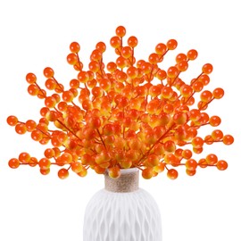 Morofme 40pcs Artificial Berry Stems Branches Fall Faux Holly Berries Picks Ornaments Thanksgiving Faux Holly Berries Branches Orange Berry Stems for Autumn Christmas Vase Centerpiece DIY Decorations