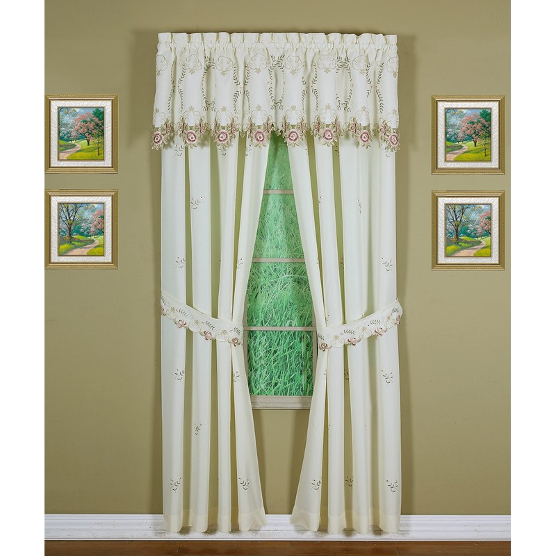 Today's Curtain Verona Reverse Embroidery Tailored Valance, 18", Ecru/Rose