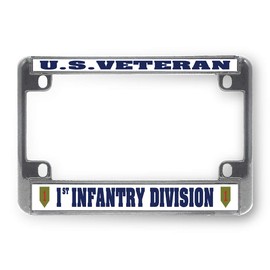 Sign Destination Metal Bike License Plate Frame U.S. Veteran 1St Infantry Division Motorcycle Tag Holder Chrome 4 Holes One Frame