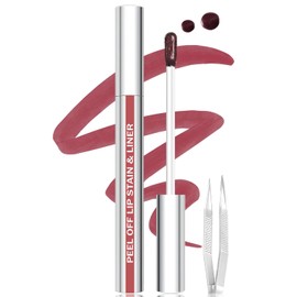 Lip Stain Peel Off Lip Liner Stain with Tweezer, Long Lasting Matte Lip Tint Tattoo, Highly Pigmented Color Lip Makeup, Waterproof Lipstick, Transfer-proof Lipstain for Women, Toffee Rose