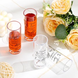 Sliner 48 Pcs Wedding Tall Shot Glasses 2oz Acrylic Shot Glasses with Base Cheers to Love Laughter Happily Ever After Shot Glasses for Wedding Guests Bachelorette Engagement Bride Party Favors