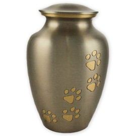 BeautifulLifeUrns Pawsitive Reflection, Small Pet Cremation Urn, Pewter/Gold