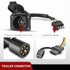 Nilight 4 Way Flat to 7 Way Round Blade Trailer Adapter Wiring Harness 4 Pin to 7 Pin Electrical Connect Wiring Plug Connector with Mounting Bracket for RV Truck Factory Tow Package