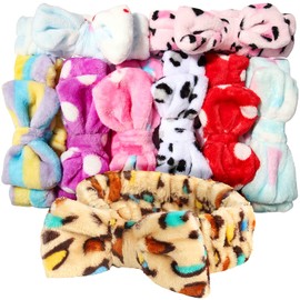 Teenitor 9pcs Bow Headbands,Soft Carol Fleece Hairlace Hairbands for Washing Face Makeup Shower, Women Fuzzy Headbands Spa Party Headbands