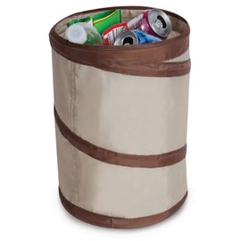 Smart Design Spiral Pop Up Trash Bin with Open Top - Easy to Clean Design - for Recyclables, Garbage, Paper Clutter, Trash Bin - Home - 9.5 x 13 Inch - Beige with Dark Brown Trim
