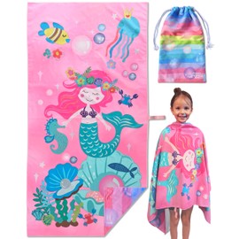 MintiMango Mermaid Kids Microfiber Beach Towels 60"x30" for Kids Girls - Thin, Lightweight, Sand Free, Quick Dry Beach Towels, Vacation, Camping, Swim, Pool Towel for Children (Mermaid)