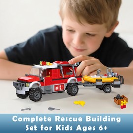 BeepZipp City Fire Truck with Rescue Boat Building Toy - Building Blocks Playset Educational Toy for Kids - 8 9 10 11 12 Year Old Boy Girl Birthday Gifts