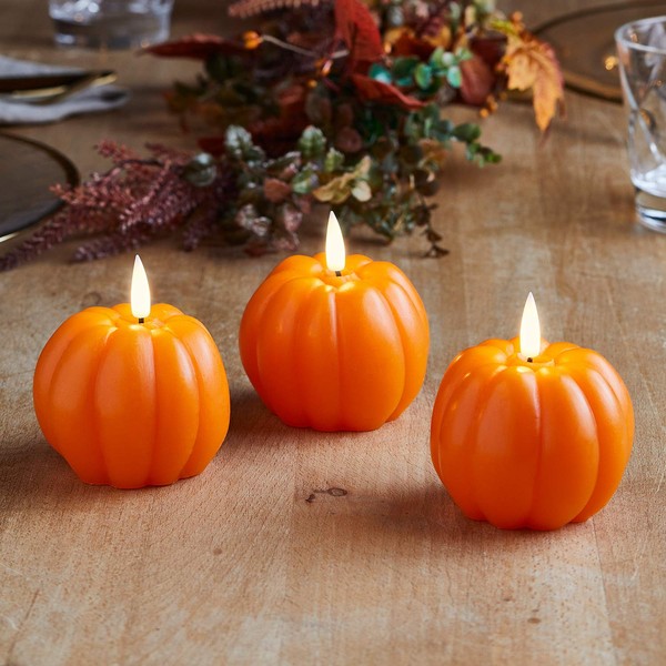 Lights4fun TruGlow® Orange Pumpkin Candles with Warm White LED Flame